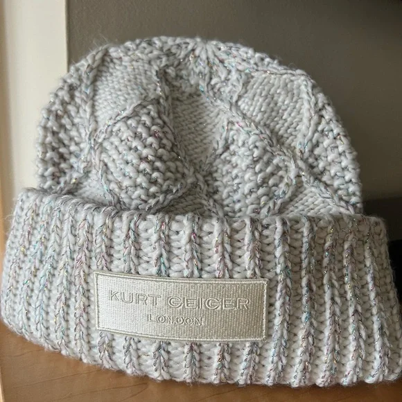Kurt Geiger Cream Knit Hat with Multicolor Accents - Picture 7 of 8